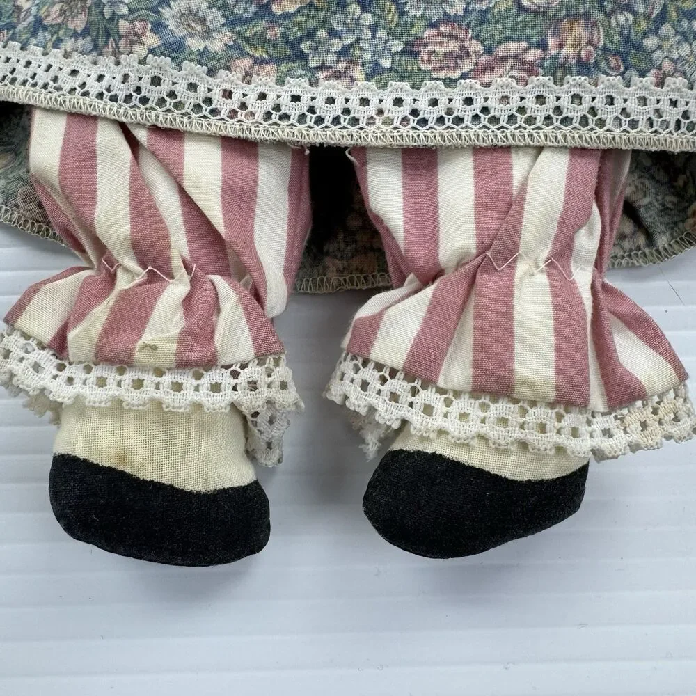 Vintage Handmade Rag Doll Prairie Floral Cottagecore Folk Art Cloth Farmhouse